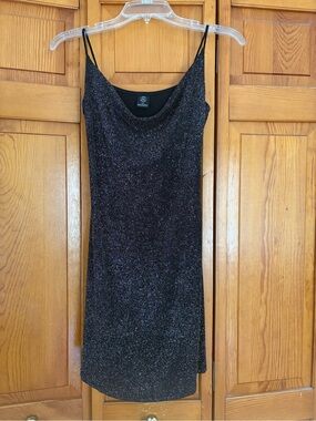 Urban Outfitters Black Sparkle Slip Dress with Cowl Neck